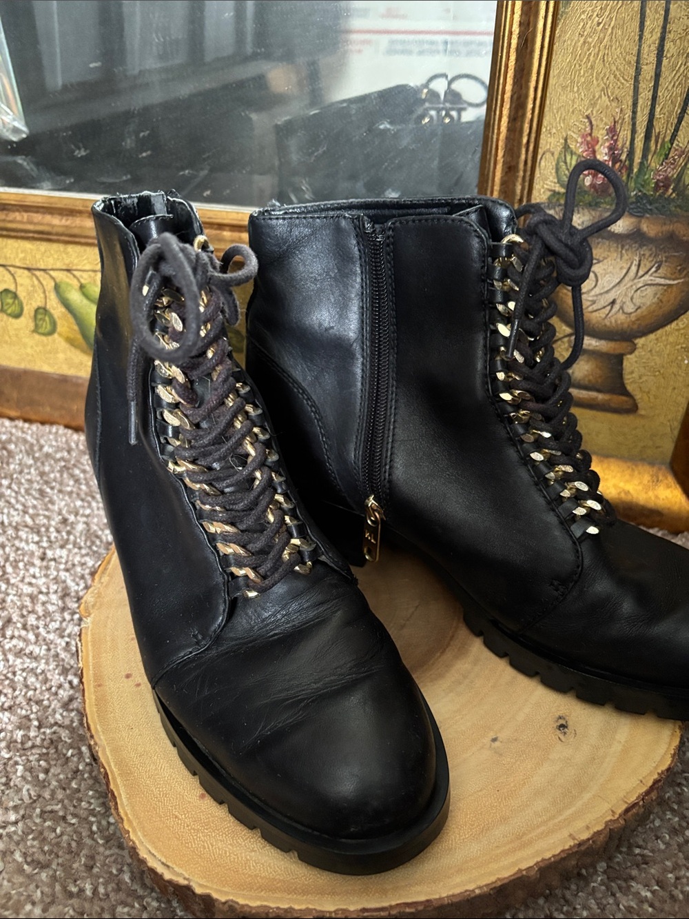 Karl Lagerfeld Bernice Black Leather Lace-Up Ankle Boots